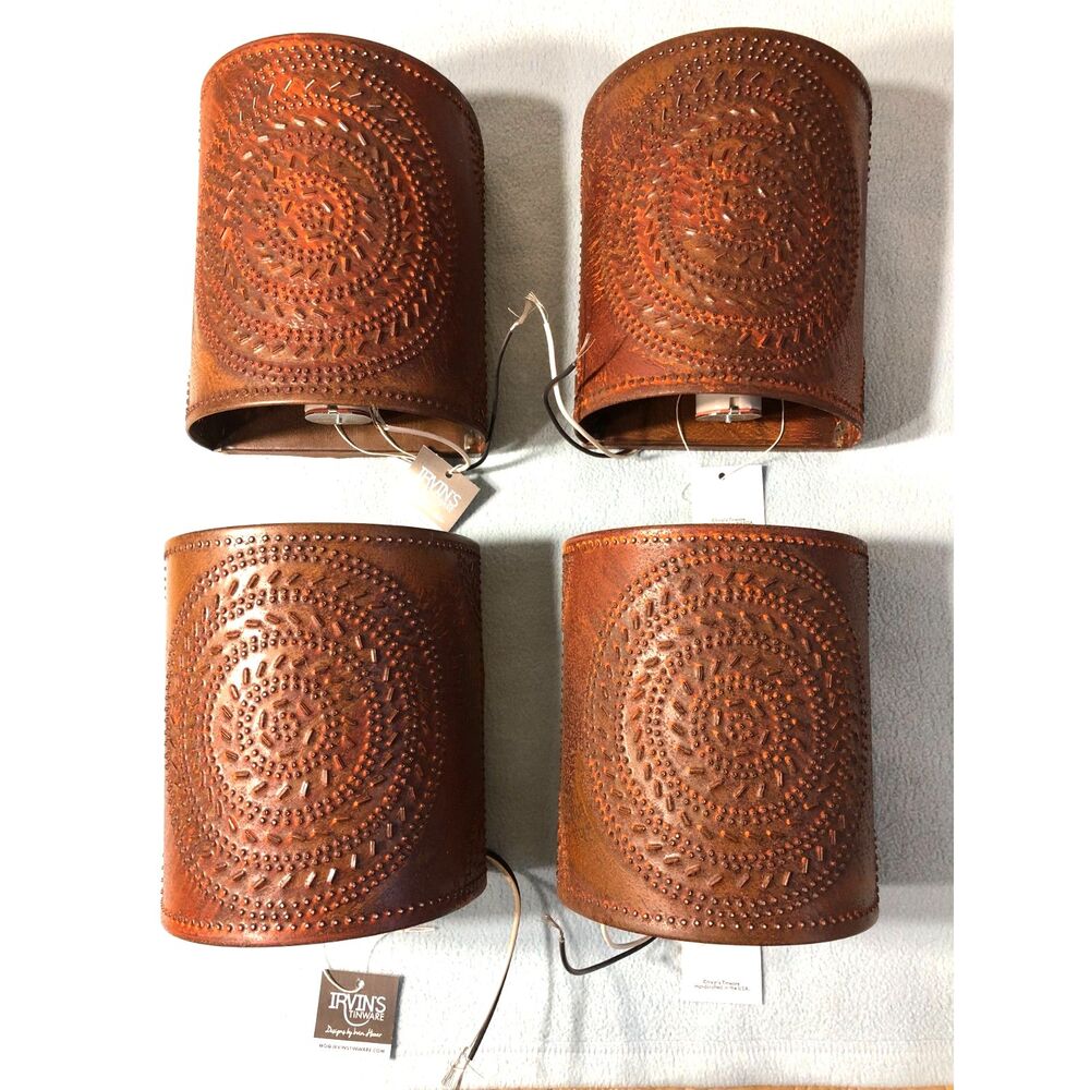 Irvins Country Tinware Chisel Sconce Light Rustic Punched Tin Wall Lamp NIB Open